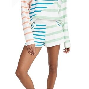 SOLID & STRIPED White High-Waist Striped Shorts with Blue and Mint